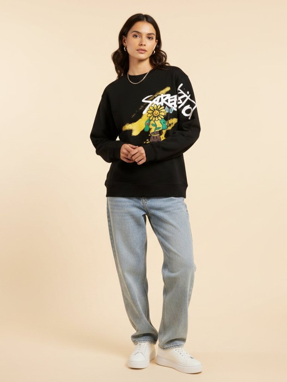 Screenshot Daisy Graffiti Graphic Crewneck Sweatshirt Size Medium Black NWT